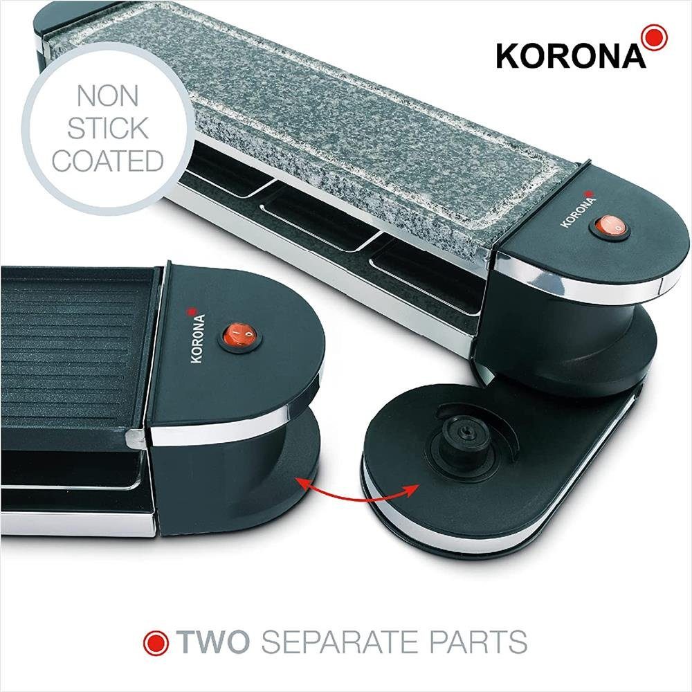 KORONA Raclette 45071, 8 W, & 1200,00 Grillplatte antihaftbeschichteter drehbar, mit Raclettepfännchen, Naturstein