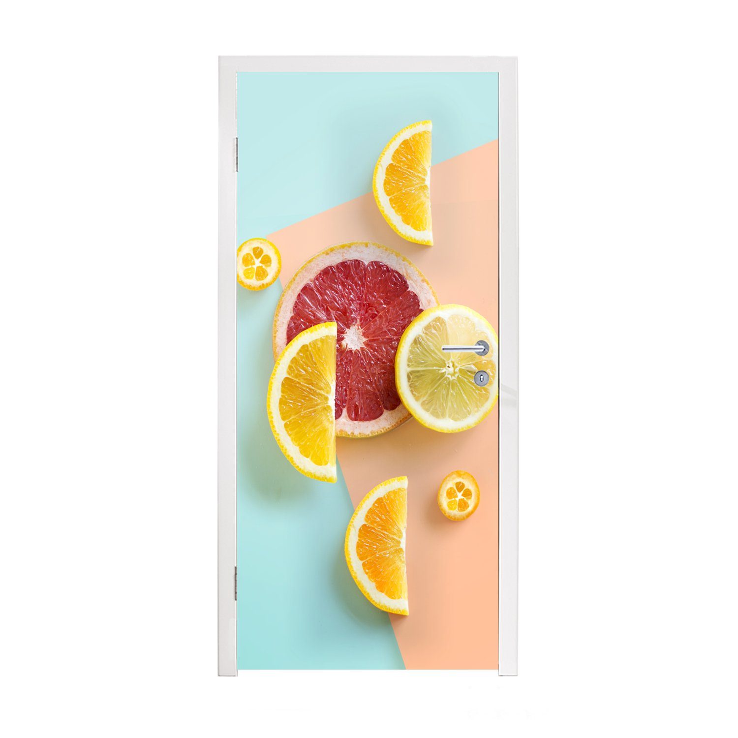 MuchoWow Türtapete Zitrus - Zitrone - Pastell, Matt, bedruckt, (1 St), Fototapete für Tür, Türaufkleber, 75x205 cm