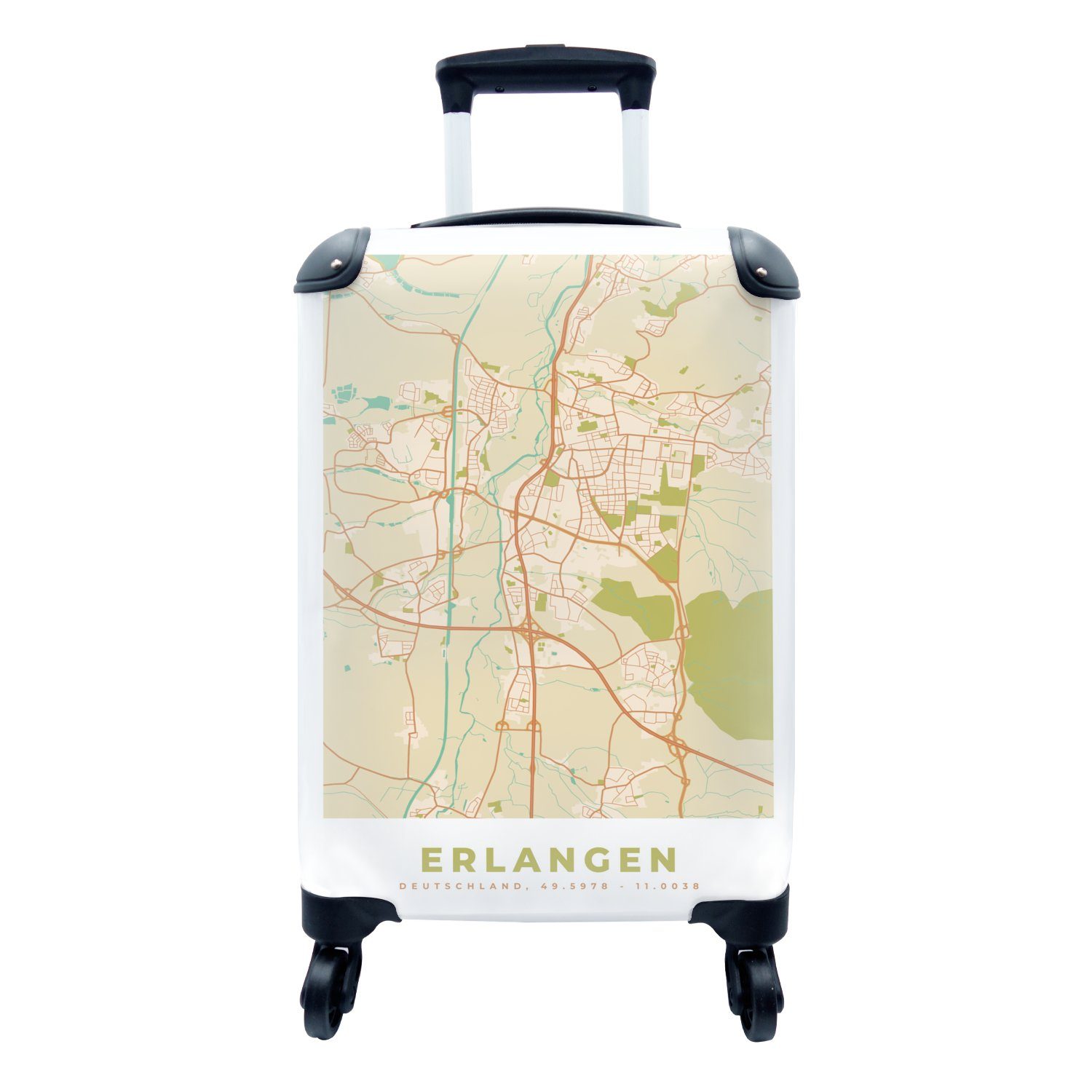 Reisetasche für Trolley, - Handgepäck rollen, Reisekoffer - Rollen, Ferien, Karte, 4 Handgepäckkoffer Stadtplan Erlangen MuchoWow mit Jahrgang -