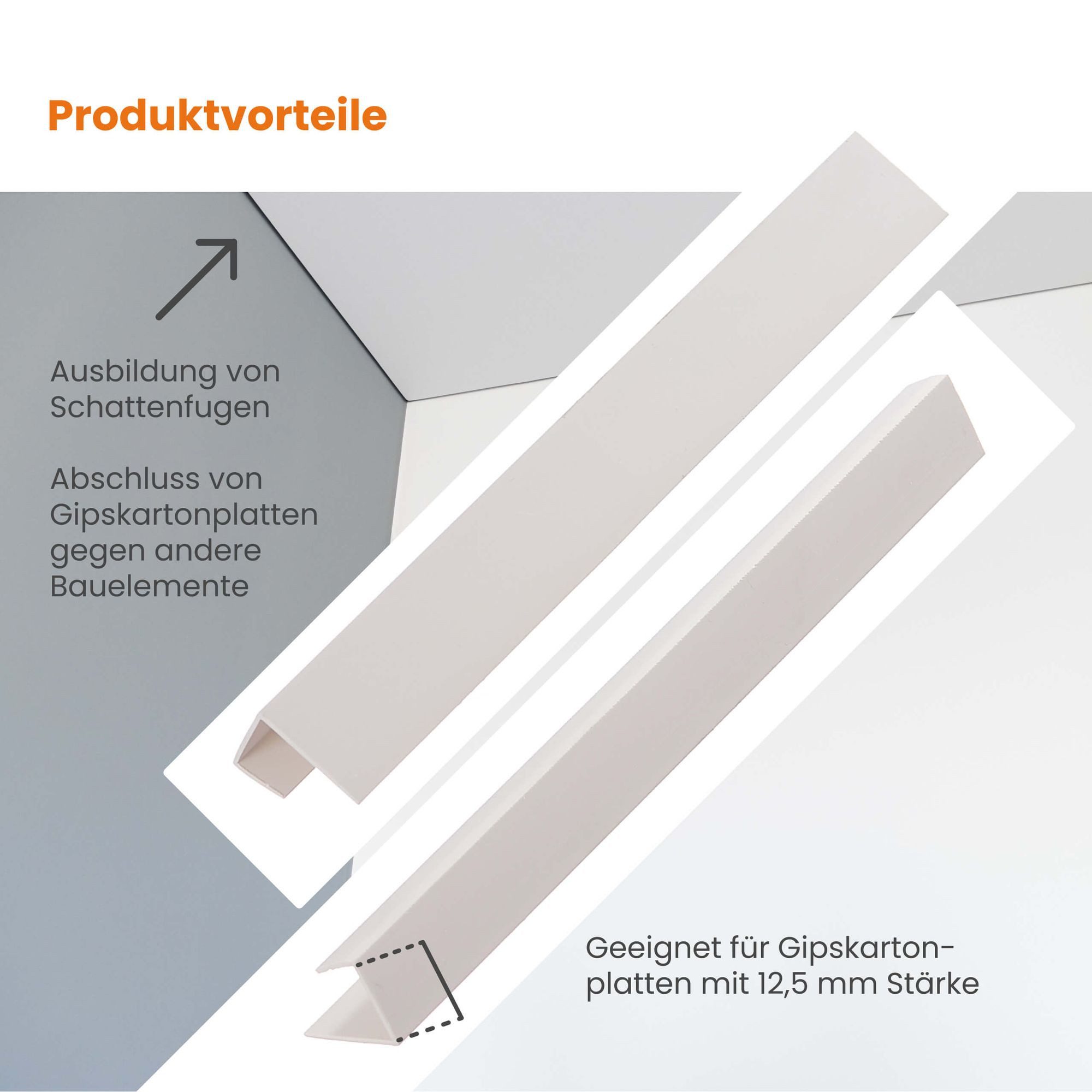 PROTEKTOR Profil 3741 U-Profil PVC (200 cm, weiß, 1-St), Einfassprofil Gipskarton 12,5 cm, Kantenschutz Trockenbau
