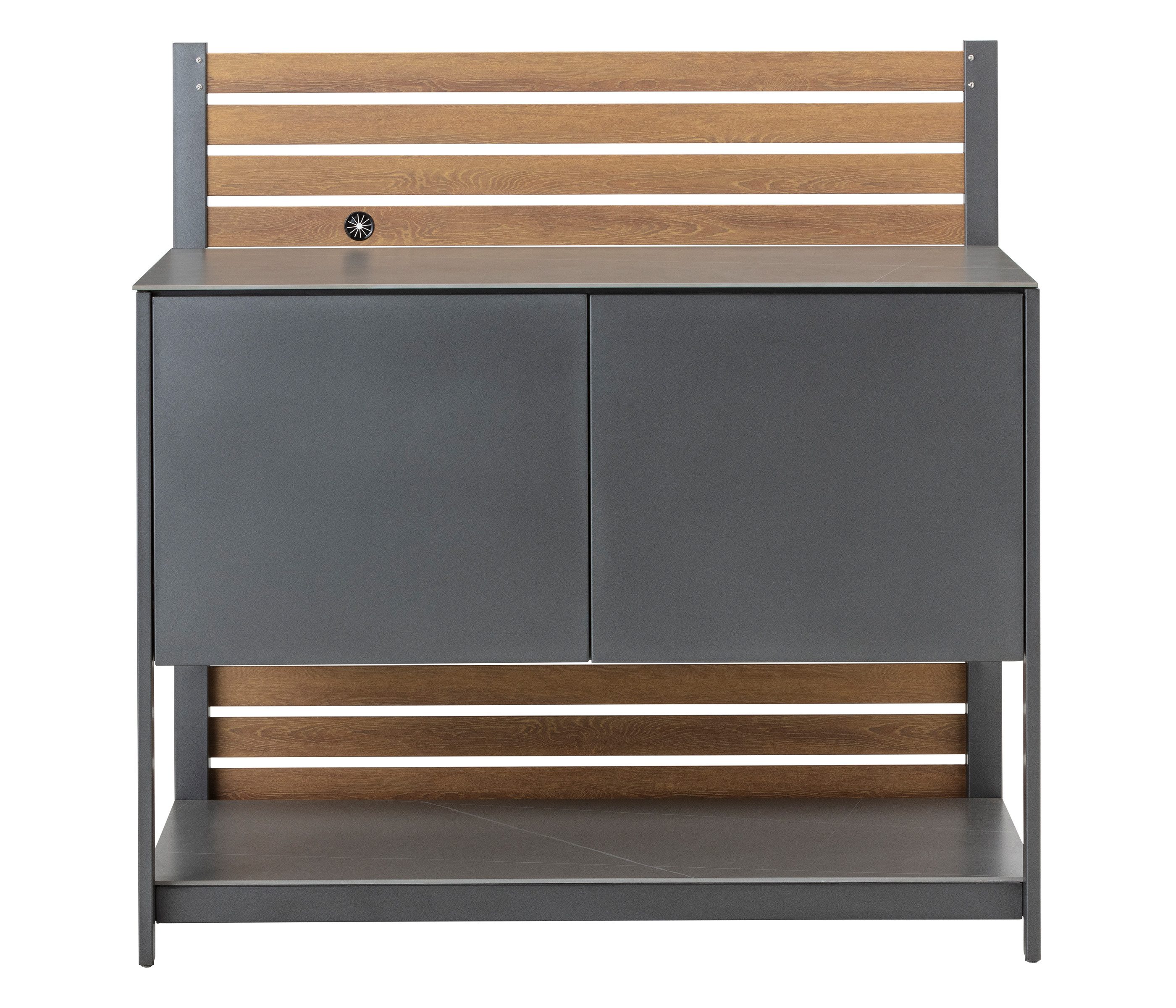 Dehner Outdoor-Küche Loop Schrank, Küchenmodul, 110 x 60 x 122 cm, Stahl / Stein, hochwertiger Outdoor Schrank mit Steinplatte