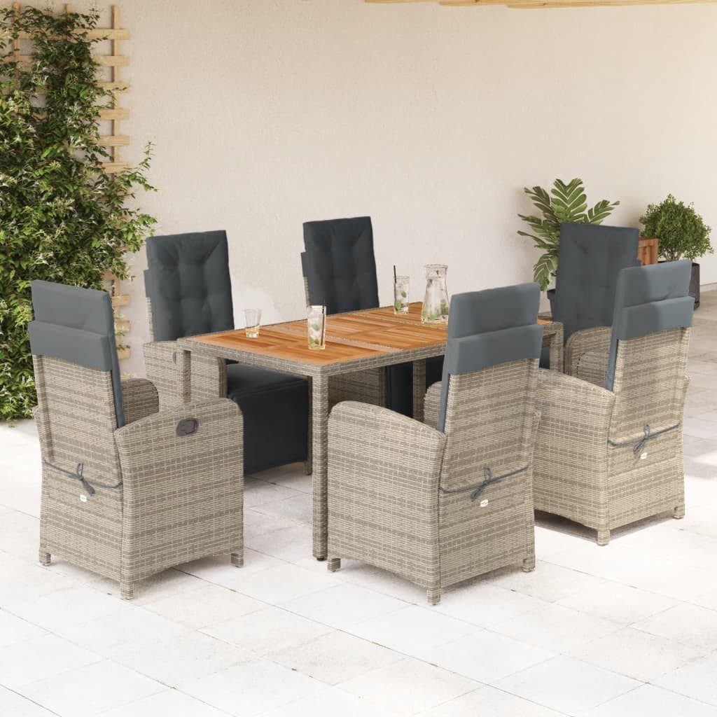 vidaXL GartenEssgruppe 7tlg. GartenEssgruppe mit Kissen Grau Poly