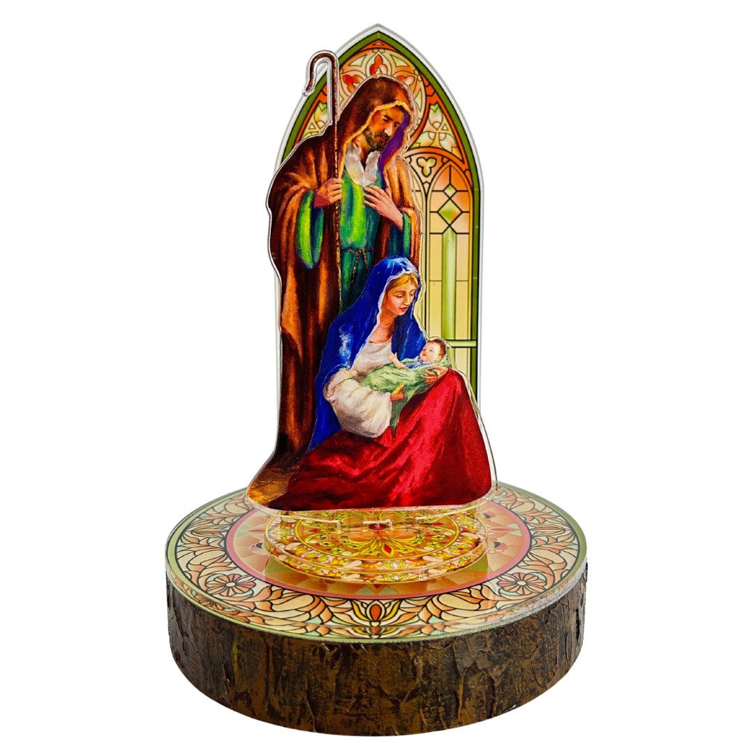 abc HOME Krippenfigur LED Krippenszene Heilige Familie Figur, 20 cm, Buntglas-Optik