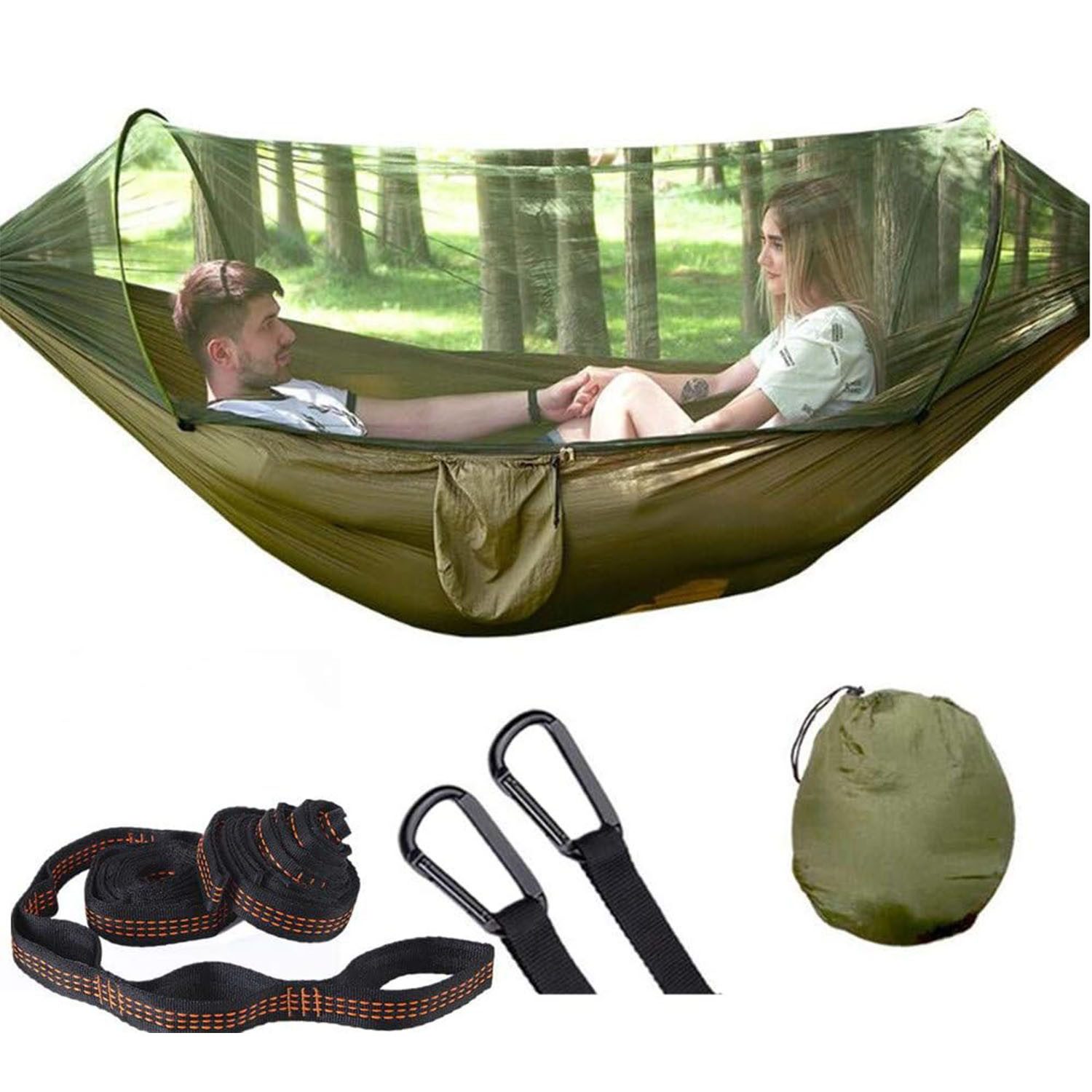 SURFOU Hängematte Outdoor Hängematte mit Moskitonetz 120KG Tragkraft Reise Camping (Atmungsaktiv Schnelltrocknendes Nylon Rucksackreisen), für Terrasse Balkon Garten Outdoor Camping