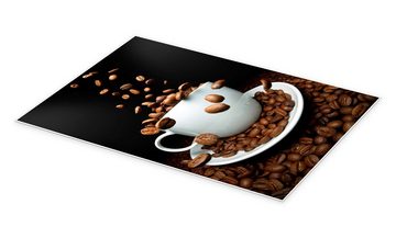 Posterlounge Poster pixelliebe, Fallende Kaffee Bohnen Tasse, Küche Fotografie