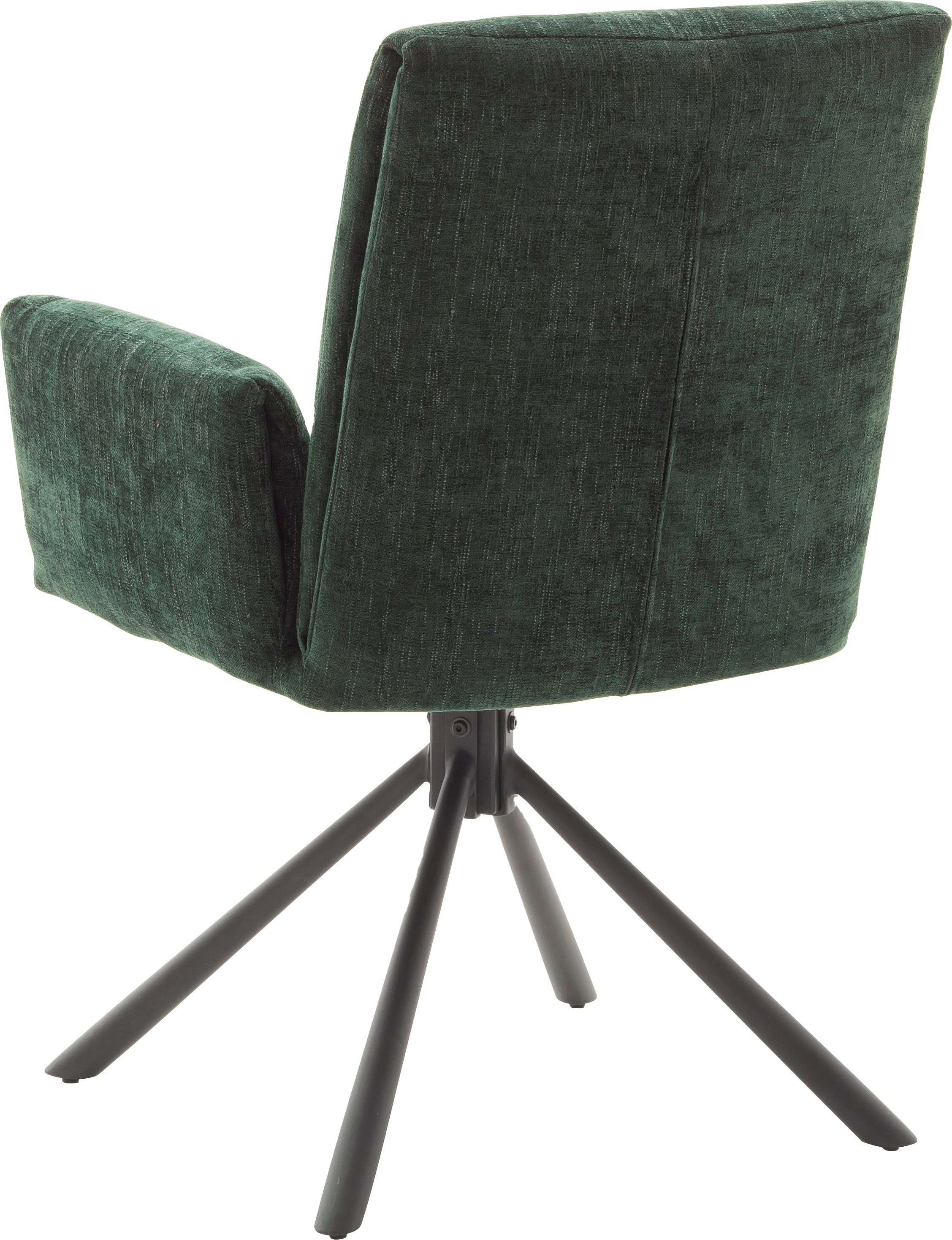 MCA furniture 4-Fußstuhl lackiert in Chenille Nivellierung, Schwarz Boulder, Olive Optik Stoffbezug 180°drehbar | matt mit
