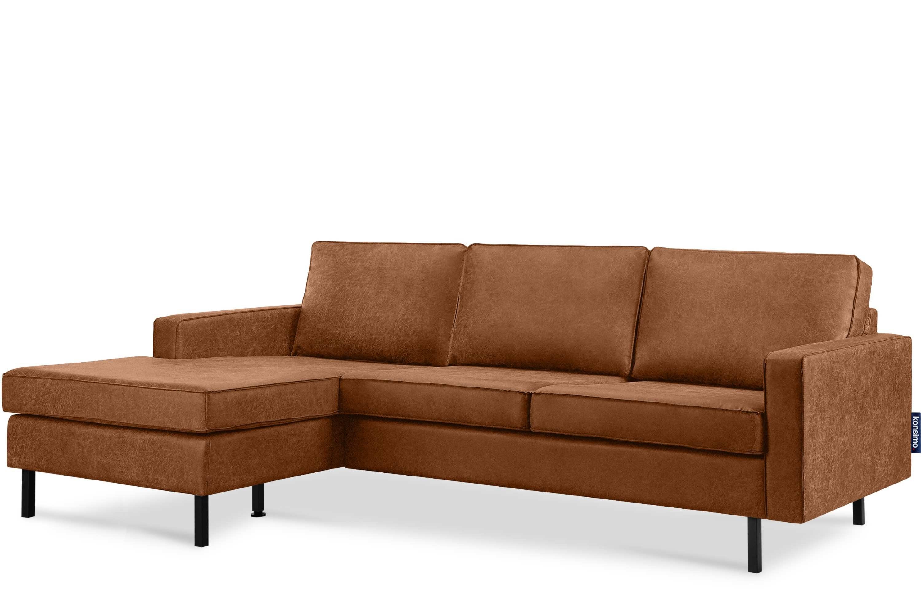 KONSIMO® Ecksofa INVIA Linkes Ecksofa mit Ottomane, Grundschicht: Echtleder,auf hohen Metallfüßen,Hergestellt in EU