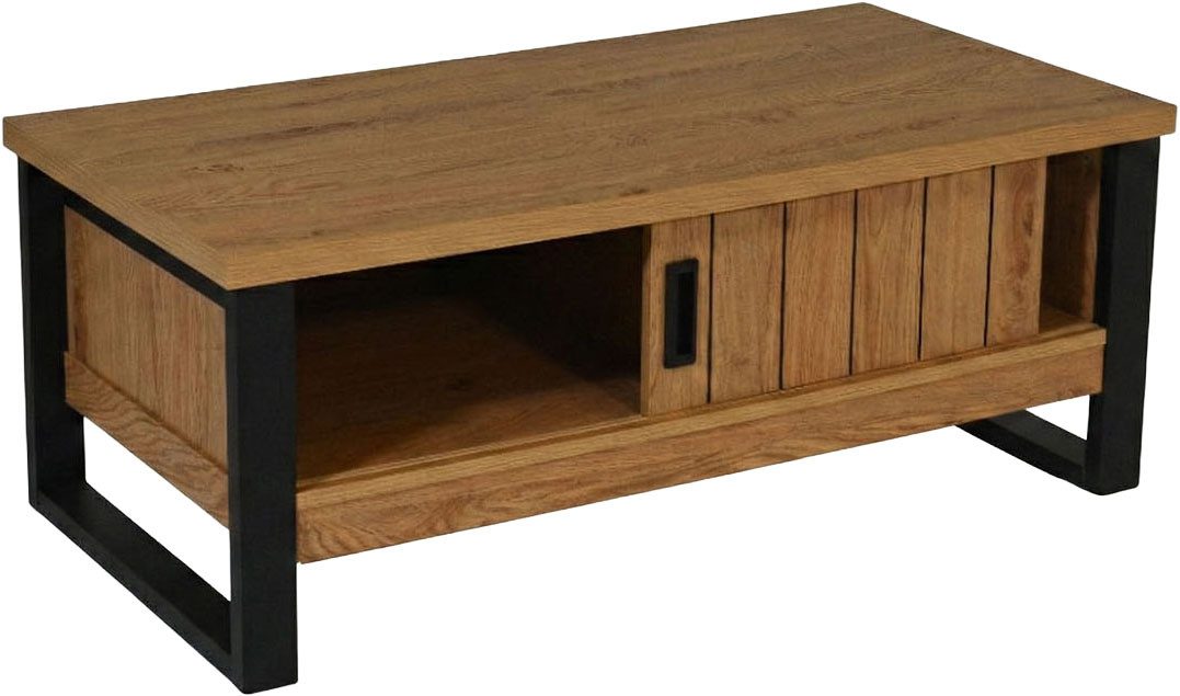 Jahnke Couchtisch RIVA COFFEE, Couchtisch mit Stauraum & Schiebetüren, Eiche-Optik, Breite: 108,5 cm