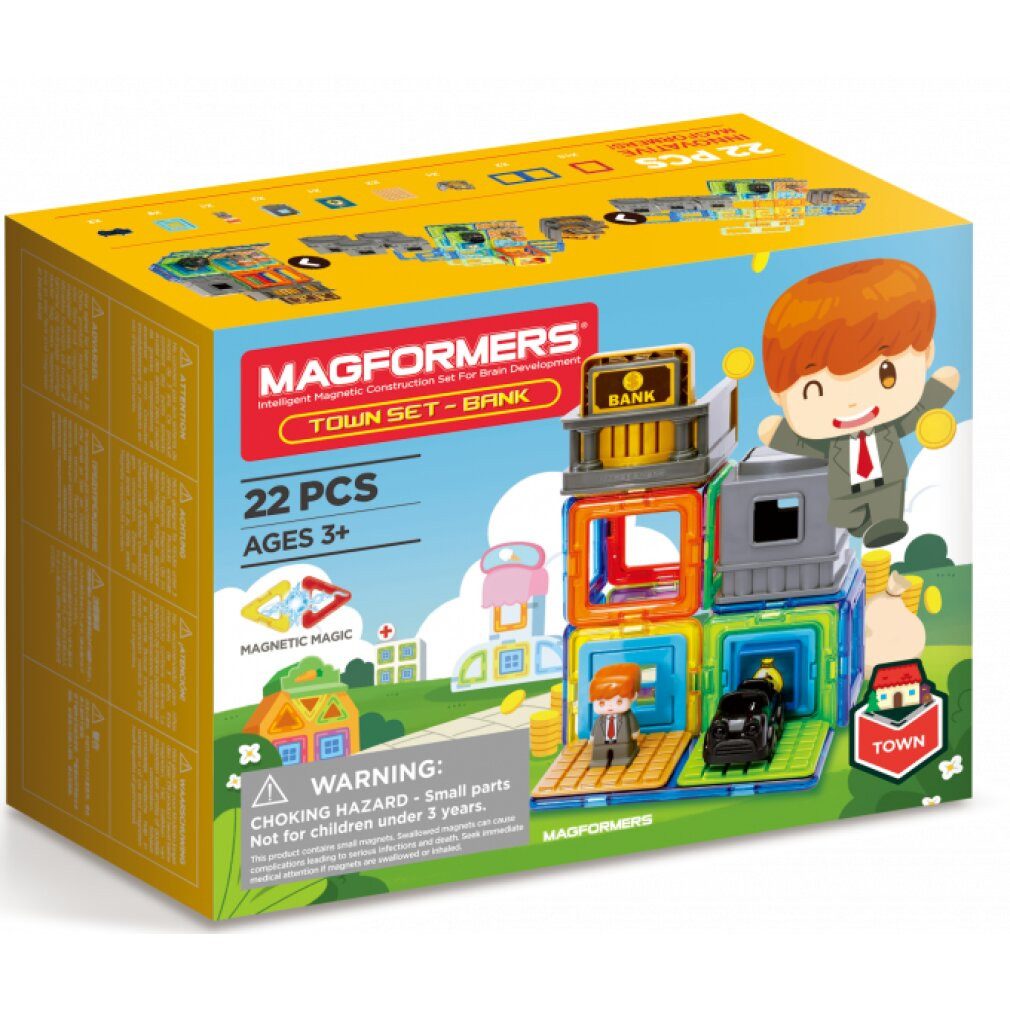 MAGFORMERS Town Bank 22 Stück Magnetspielbausteine, (Packung)