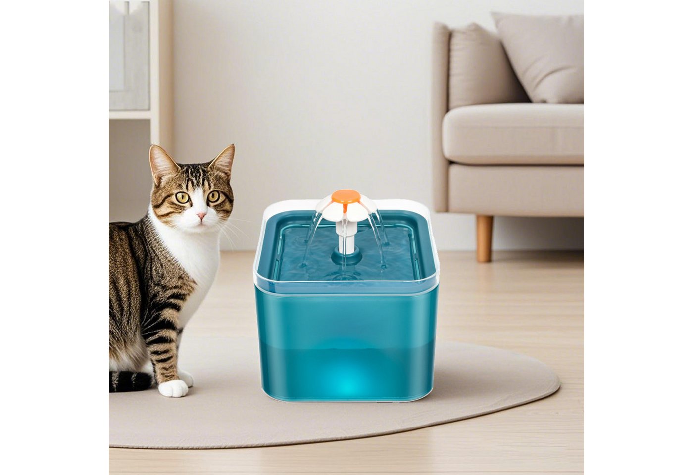 Thumbnail - YINDN Trinkbrunnen 2L Haustier Wasserspender, Katzenbrunnen mit LED Licht, Hunde, Trinknapf, 4-schichtiges Filtersystem,...