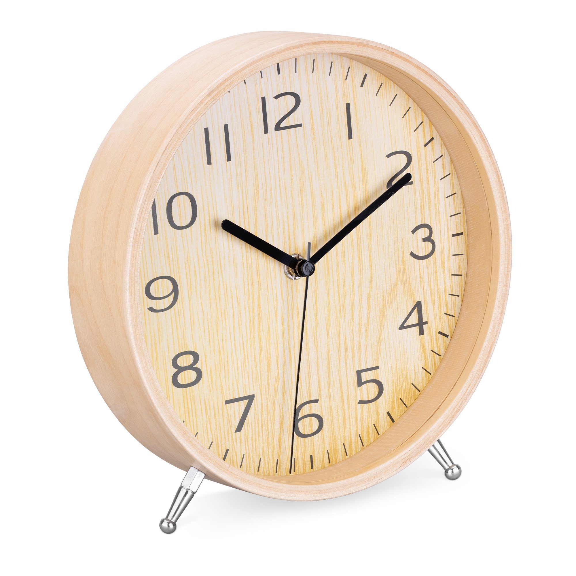 Tischuhr Analog Holz Tischuhr rund - 21,1x21,8x4,8cm - Holz Ziffernblatt