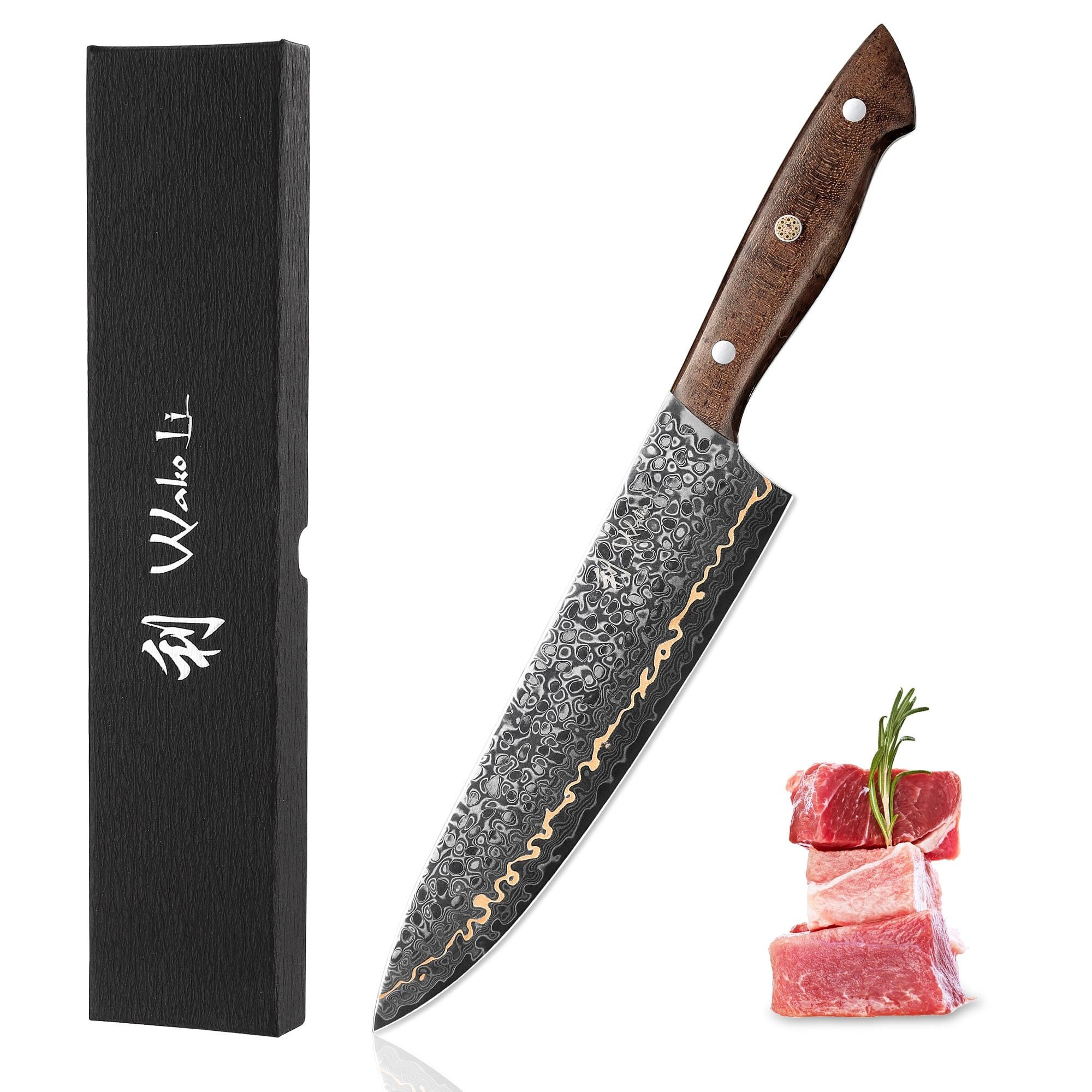 Wakoli Дамасский нож Kawa Damast Chefmesser Küchenmesser Поварские ножи 20 cm Klinge mit Kupfer, Damaststahl, Kupfereinlage, VG10
