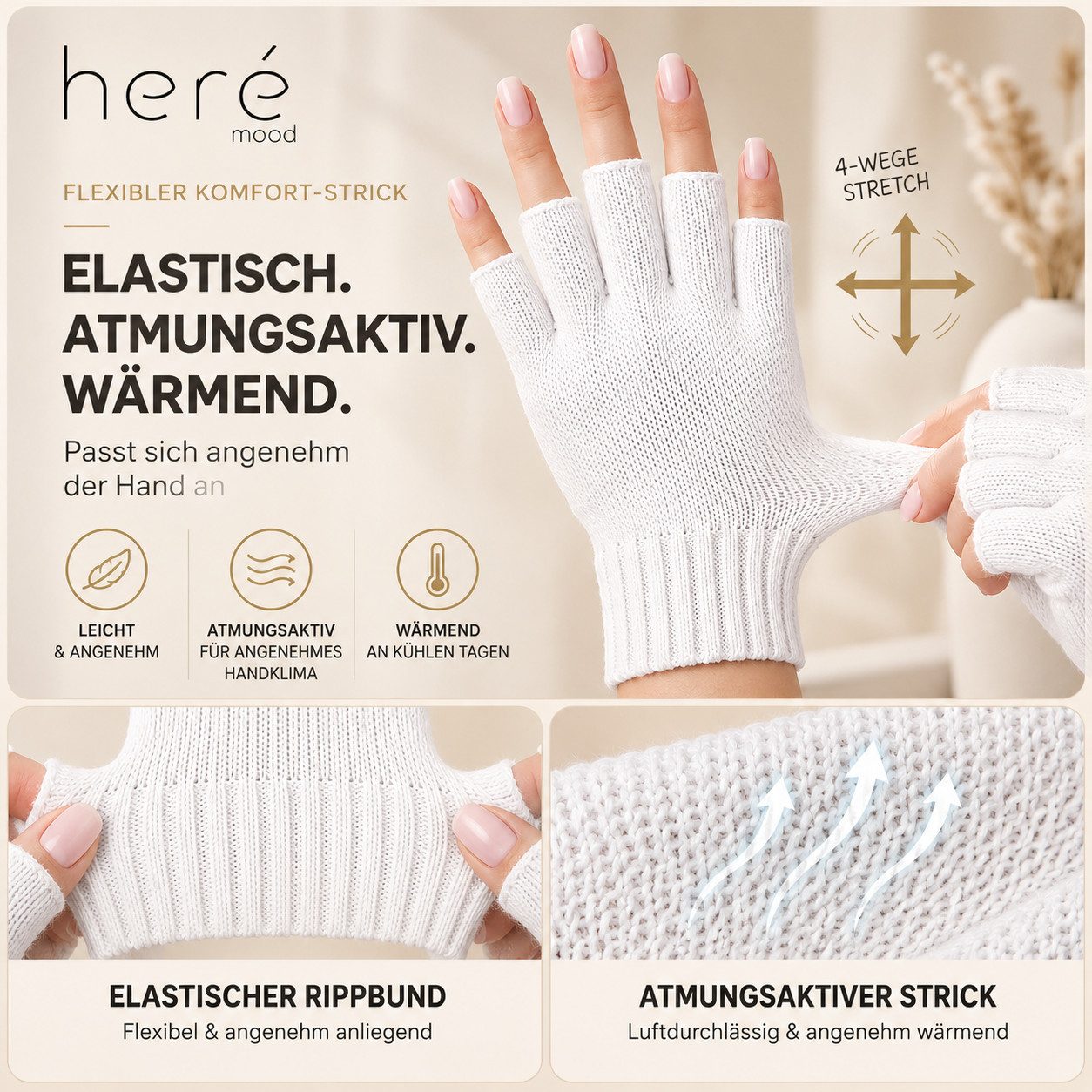 herémood Strickhandschuhe Fingerlose Handschuhe Winter für Damen Herren, Winterhandschuhe vollständig bedeckte Finger, Testsiegel SEHR GUT (Note 1,1) – Bild 4 von 5