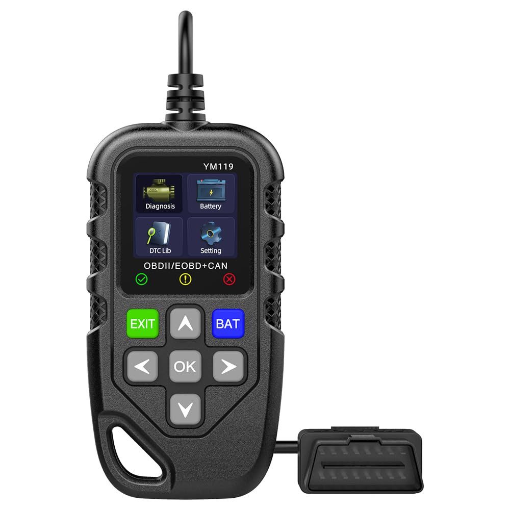 Tekoo OBD2-Diagnosegerät Auto Auslesegerät für Fehlerspeicher & Batterie, Packung, 1x Diagnosegerät inkl. Anschlusskabel, Integrierter Batterietest, unterstützt 9 OBD2-Protokolle, 13 Sprachen