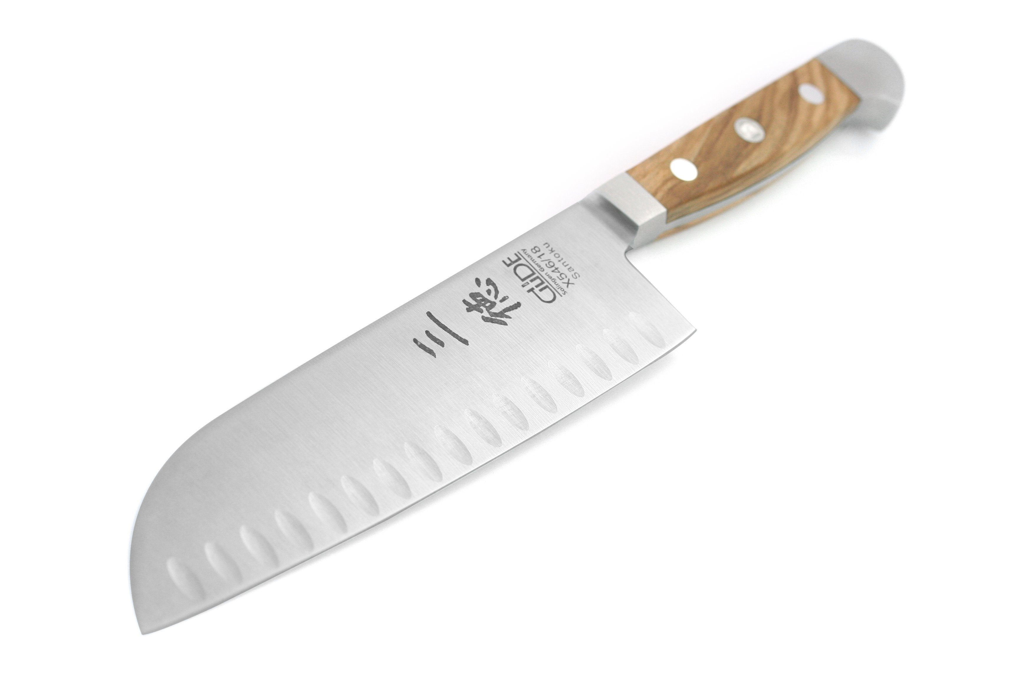 Güde Messer Solingen Santokumesser Santoku Messer, Kulle, Serie Alpha Olive, Doppelkropf, Griff Olivenholz - No. 546/18