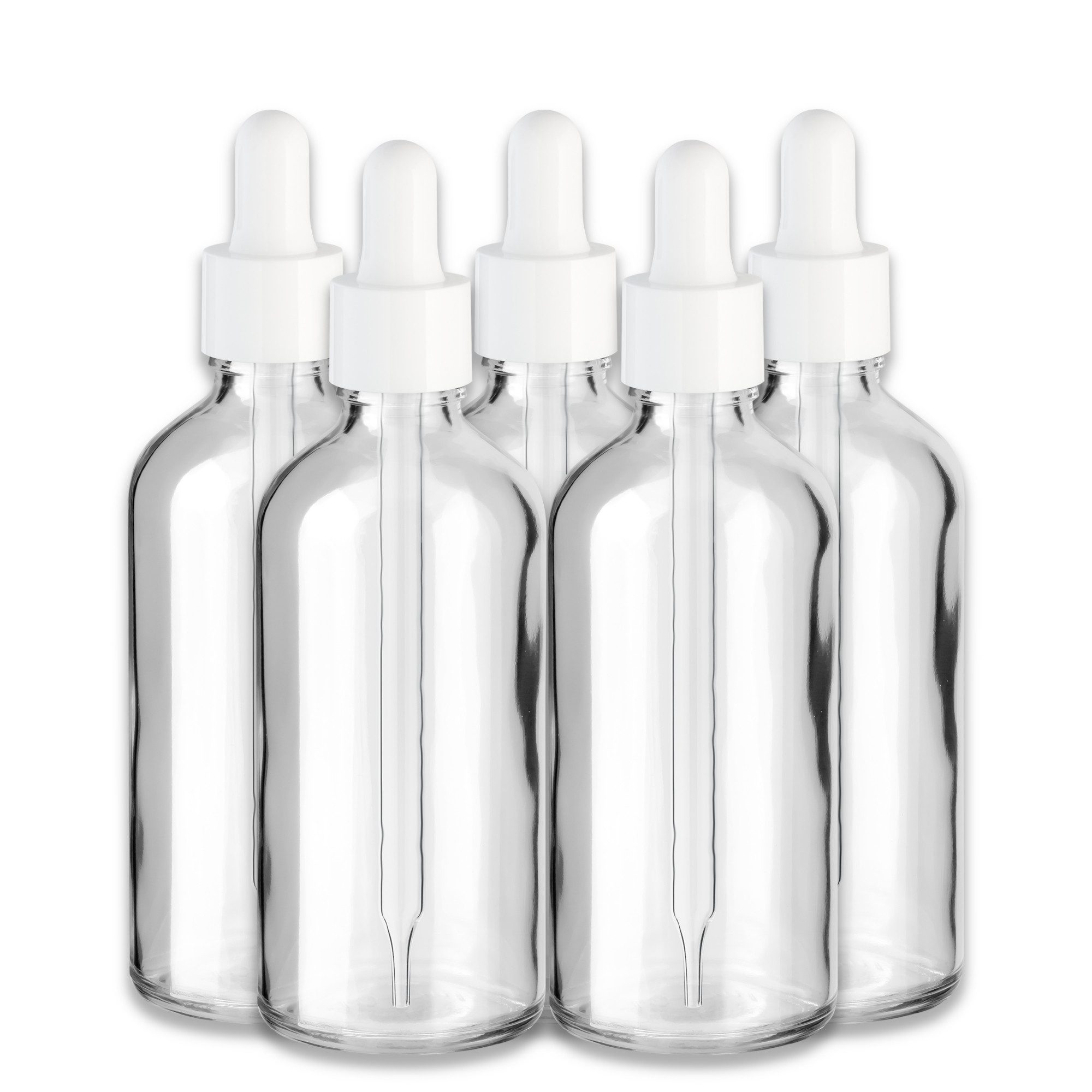 CK Verpackung GmbH Zerstäuberflasche 5x Farblose Glasflasche 100 ml mit weißer Pipette Kosmetikflasche 18mm