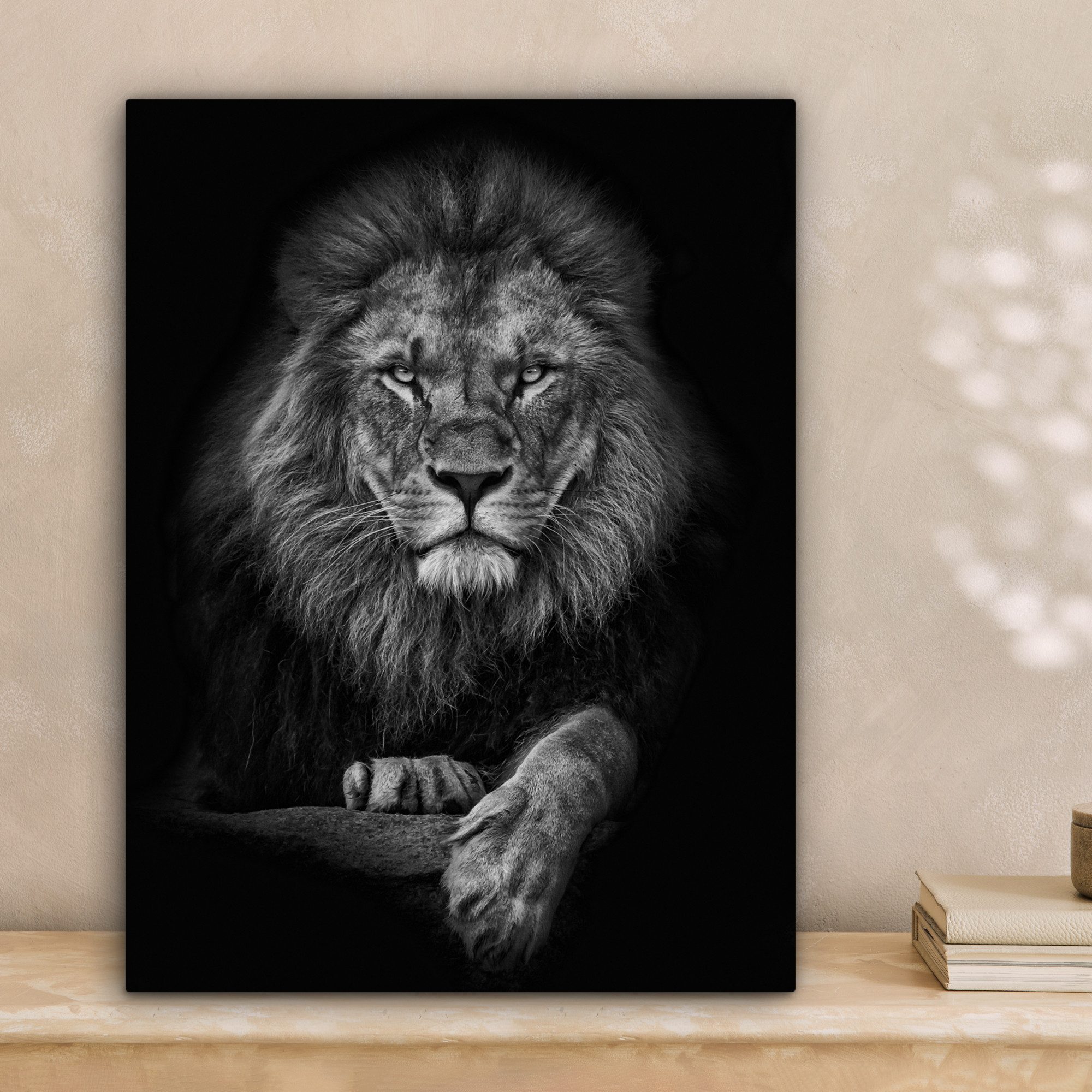 OneMillionCanvasses® Leinwandbild Löwe - Tiere - Schwarz - Weiß, Fotodruck (1 St), Leinwand Bilder für Wohnzimmer Schlafzimmer 30x40 cm
