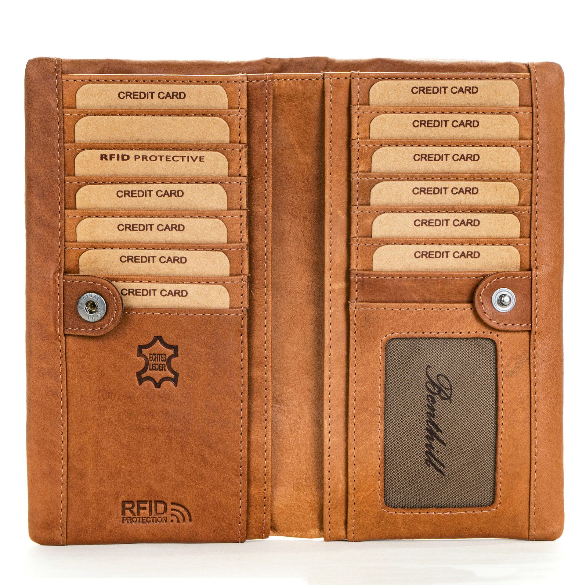 Benthill Geldbörse Damen Echt Leder Portemonnaie Groß RFID Vintage Geldbeutel Clutch, RFID-Schutz Kartenfächer Münzfach Reißverschlussfach