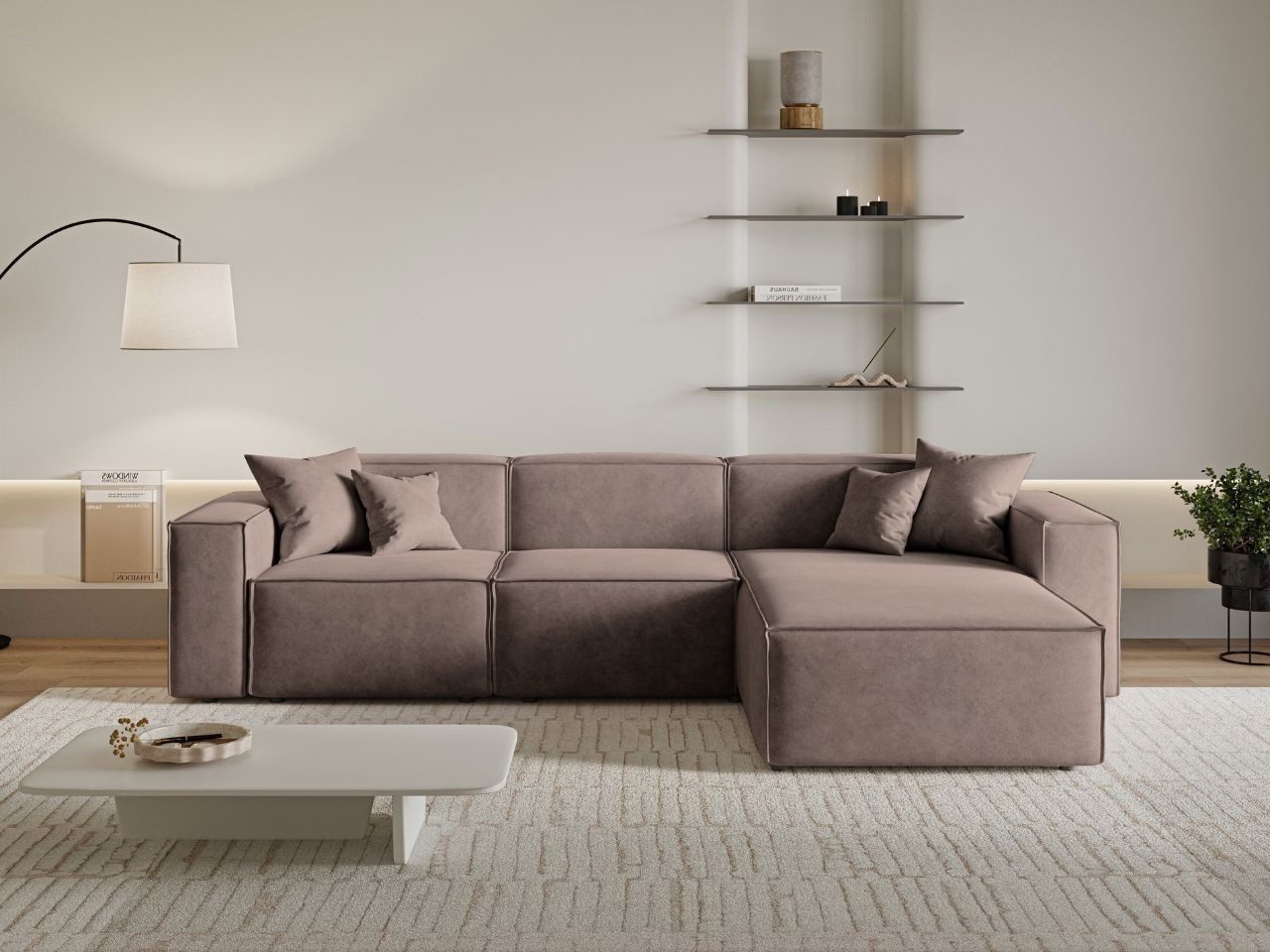 GrainGold Ecksofa L-Form Arizona L, Set, Wellenfederkern, HR-Schaum, Freistehendes
