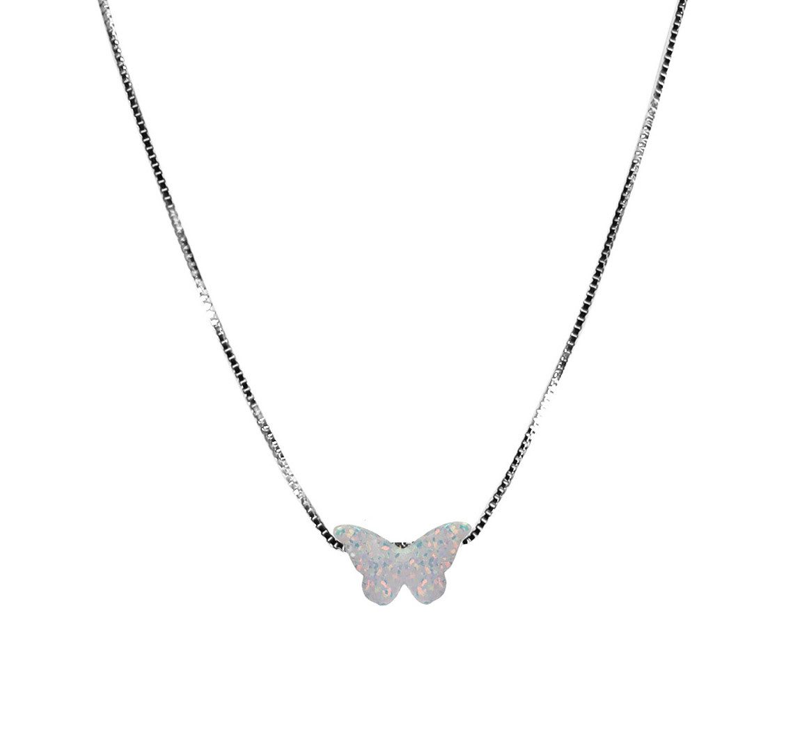 Edellis Charm-Kette Vergoldete, rhodinierte Box Silber Halskette mit Schmetterling Opal