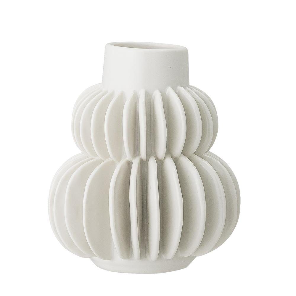 Bloomingville Dekovase Halfdan, Vase Steingut Ø11,5cm x 14cm Blumenvase Dekovase dänisches Design Weiß