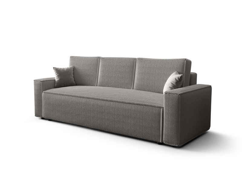 Deine Möbel 24 Schlafsofa ABRO Sofa mit Schlaffunktion Bettkasten Cord-Sofa Schlafsofa Couch, Set 2 Teile, Cord Couch, 3-Sitzer, Top Qualität