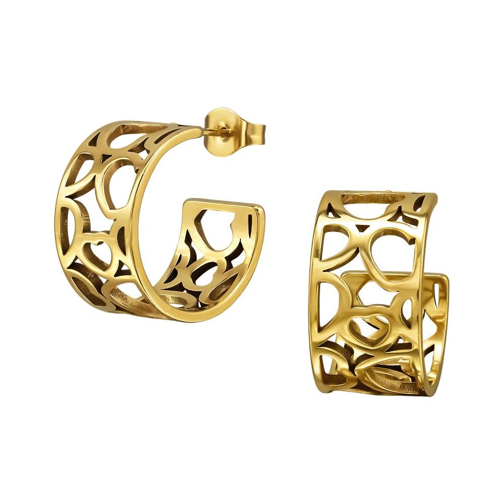 BUNGSA Ohrring-Set Halbcreolen Cut Out Herzen gold aus Edelstahl Damen (1 Paar (2 Stück), 2-tlg), Ohrschmuck Ohrringe