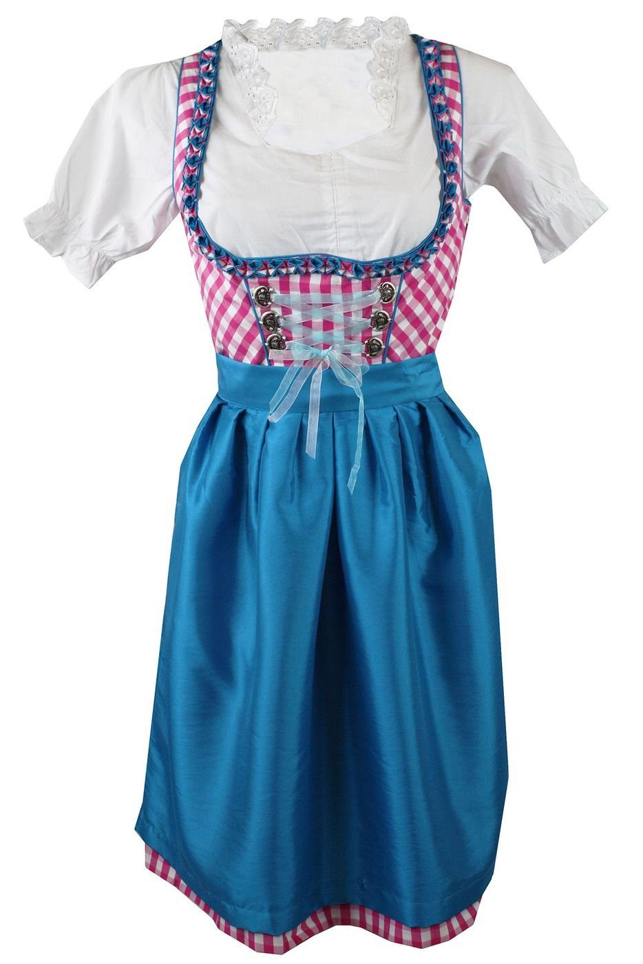 Midi-Dirndl Pink Dirndl German ohne kariert kariert Bluse 1-teiliges Dirndel OD4 Landhaus Pink Wear