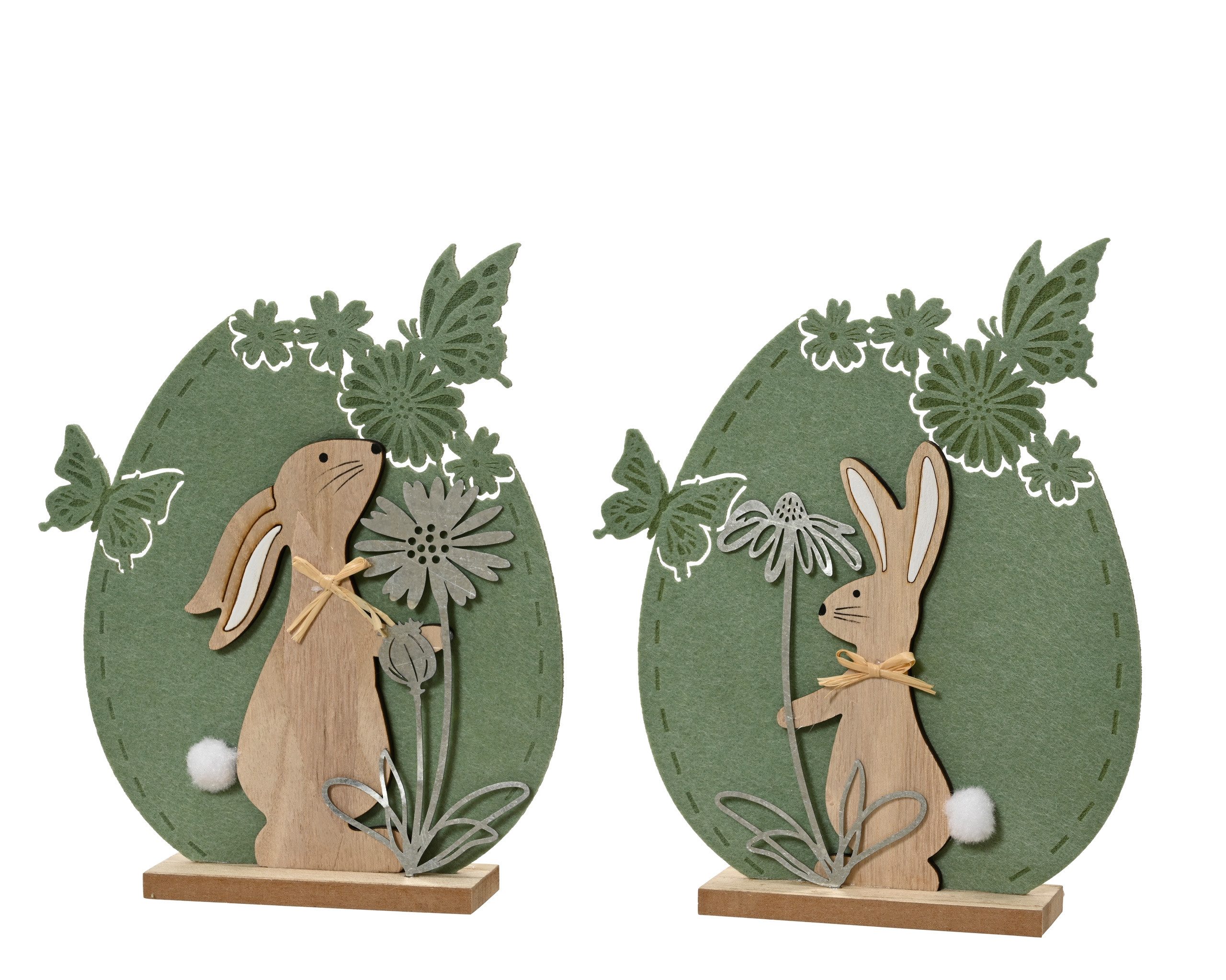 Decoris season decorations Osterfigur, Dekofigur mit Hase und Blume 22,5 cm Filz Holz 1 Stück sortiert