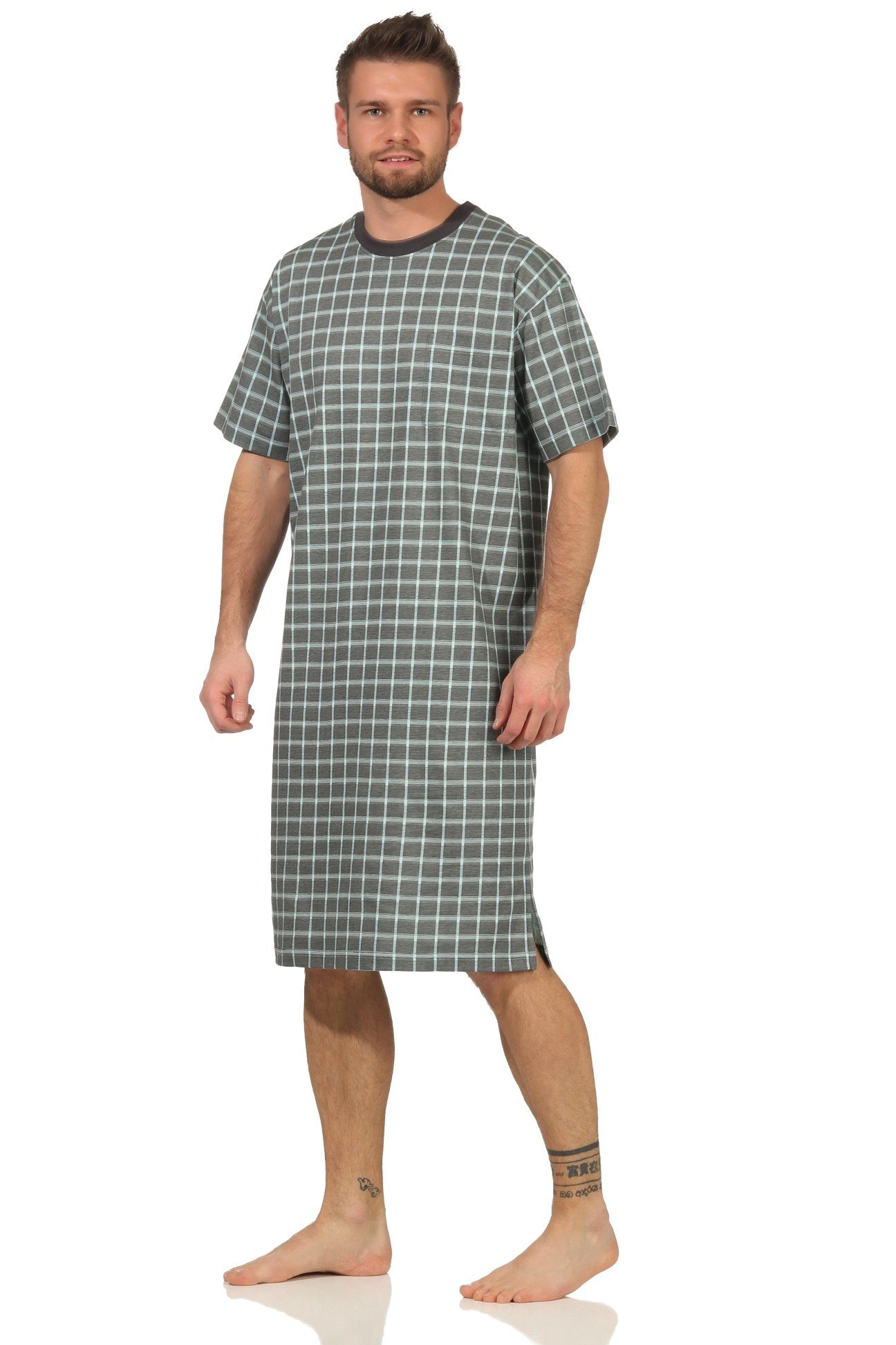 Normann Pyjama Herren Nachthemd kurzarm in Karo Optik - auch in Übergrößen günstig online kaufen
