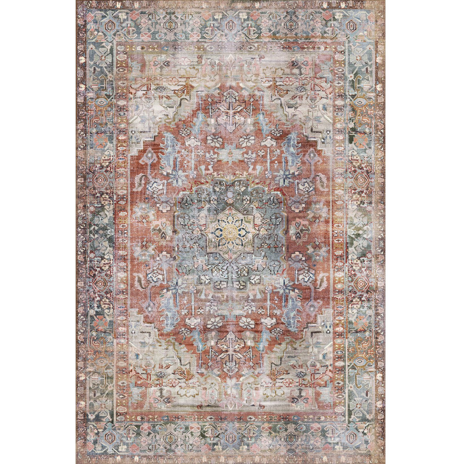 Bamyum Teppich Tolas Teppich mit Chenille-Druck, Waschbarer, Antibakteriell