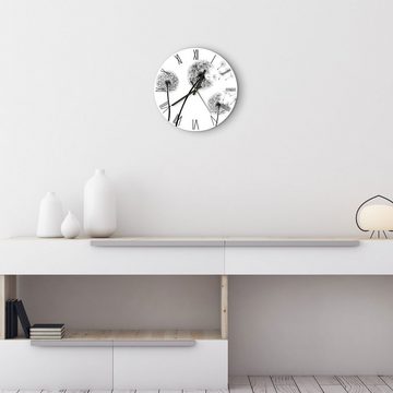 DEQORI Wanduhr 'Schwarze Pusteblumen' (Glas Glasuhr modern Wand Uhr Design Küchenuhr)