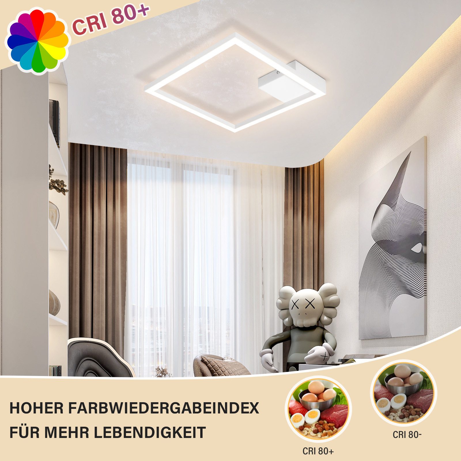 Nettlife LED Deckenleuchte Flur Wohnzimmer Schwarz modern Kristall Deckenlampe 12/24W, LED fest integriert, Warmweiß, ohne Kristalle 12W 29.4*29.4*3.8cm für Woh – Bild 4 von 5