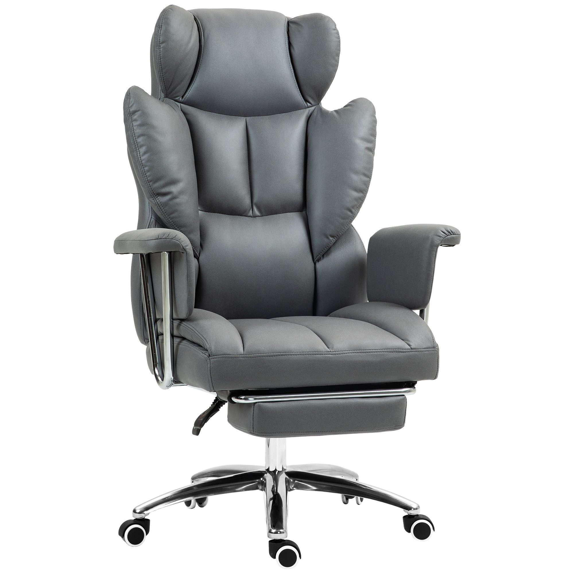 HOMCOM Schreibtischstuhl mit Liegefunktion, Fußstütze, ergonomisch, höhenverstellbar (Bürostuhl, 1 St), bis 120 kg belastbar, für Büro, Arbeitszimmer, Dunkelgrau