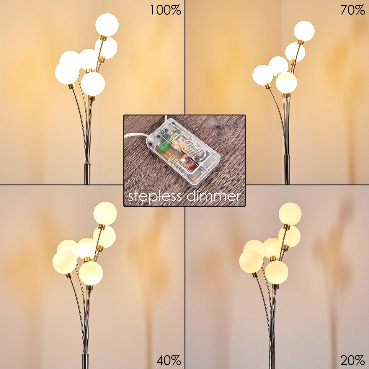 hofstein Stehlampe »Lerici« stufenlos dimmbar, Stehleuchte Nickel-matt/Weiß, ohne Leuchtmittel, Stehleuchte Nickel-matt/Weiß, Glas, 6xG9, mit Fußschalter am Kab – Bild 3 von 5
