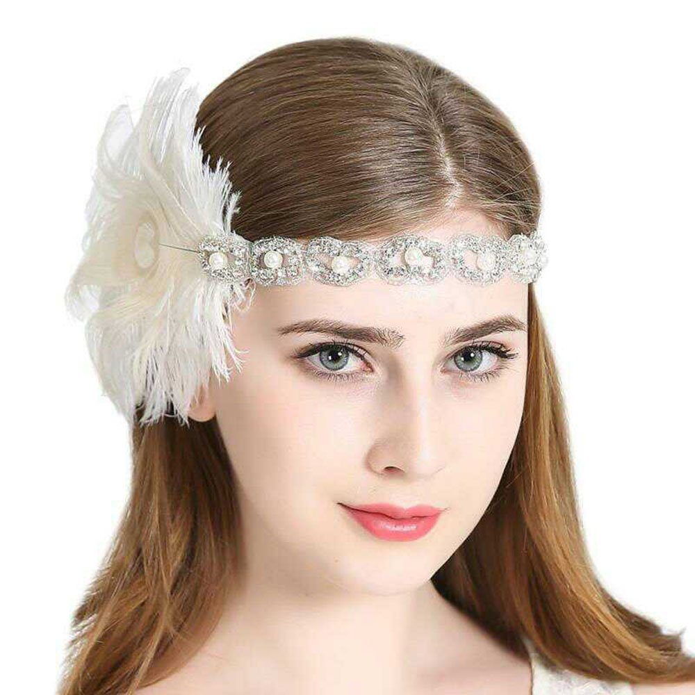 Housruse Diadem Federstirnband für Mädchen, Vintage-Stirnband, weißer  Federkopfschmuck