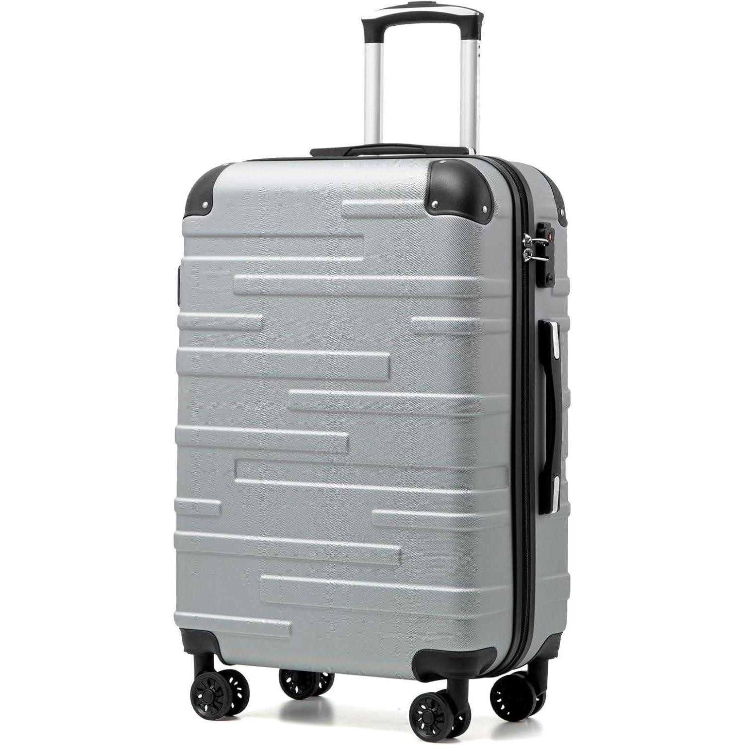 LuxusKollektion Hartschalen-Trolley Hartschalen-Koffer Rollkoffer TSA ABS 4 Rollen Helles Silber