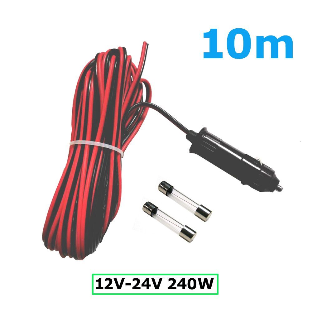Bolwins D75C 240W 12V/24V KFZ Auto Zigarettenanzünder Stecker 10m Stromkabel Netzkabel