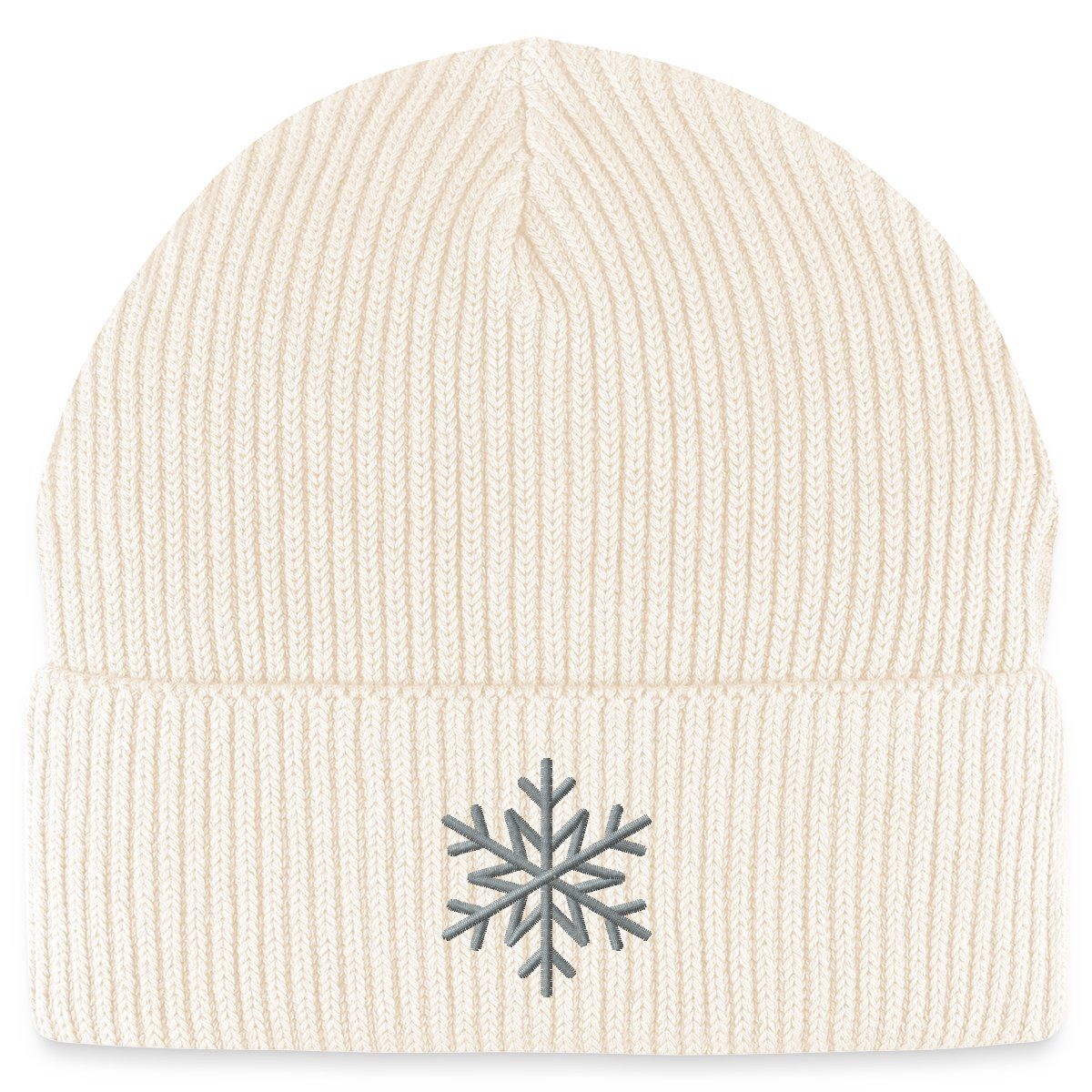 Spreadshirt Beanie Schneeflocke Gestickt Fisherman Beanie Bio Mütze (1-St)