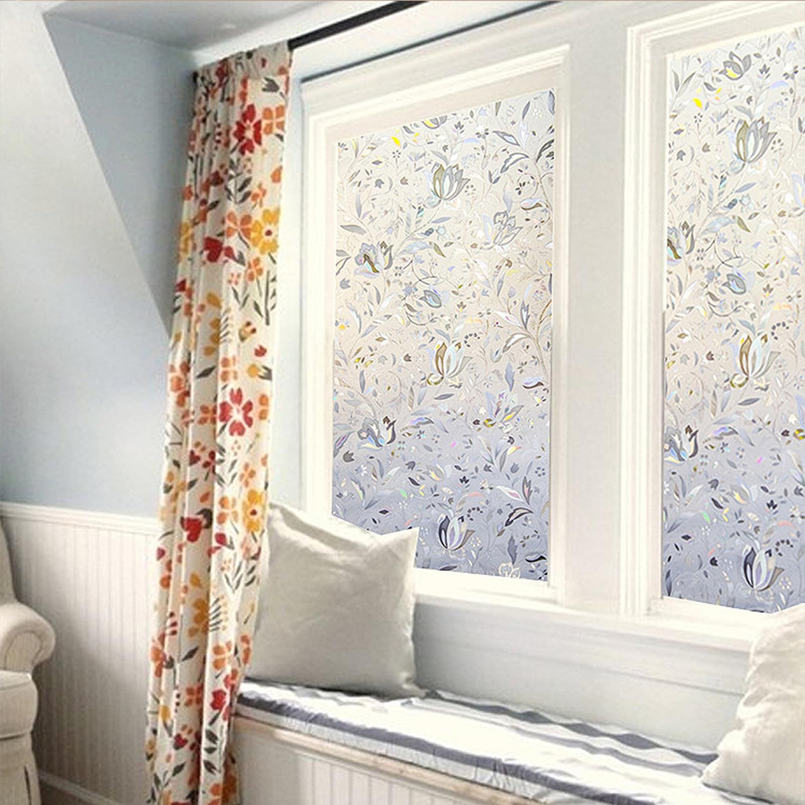 Diwzbyn Fensterfolie Blickdicht Selbsthaftende, Regenbogen Statisch No-Glue, Bunt Tulpe, Sichtschutzfolie, Anti-UV Sonnenschutzfolie für Wohnzimmer – Bild 3 von 5