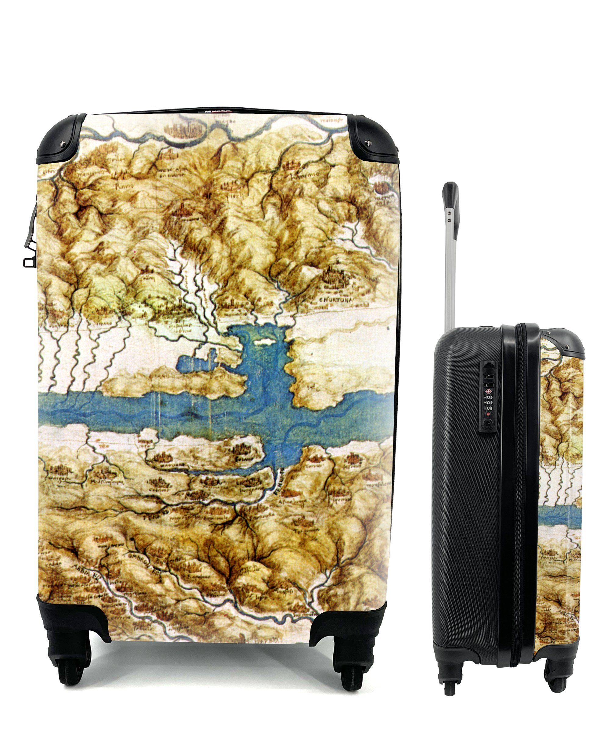 Reisetasche Leonardo Trolley, für 4 Reisekoffer Handgepäckkoffer Ferien, mit da Handgepäck Toskana Vinci, rollen, - Rollen, MuchoWow