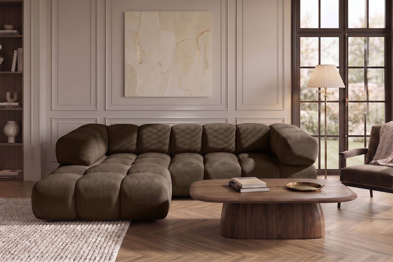 Kaiser Möbel Ecksofa L-Form für Wohnzimmer, Stoff Sonic 3D, AVERRO, Modernes Bubble-Design,Premium-Loungesofa,Abgerundete Form
