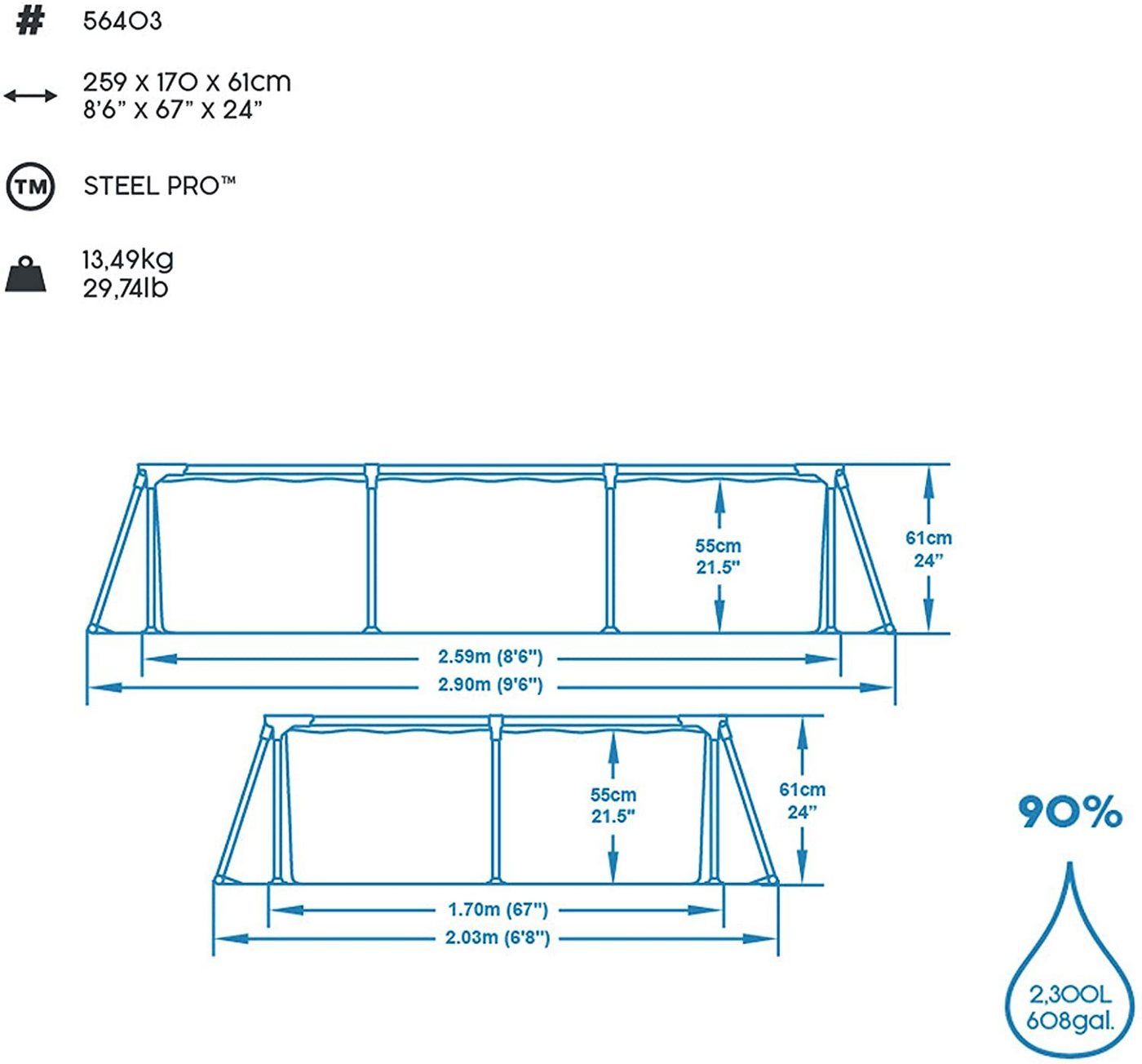 Thumbnail - BESTWAY Framepool Bestway Steel Pro Aufstellpool ohne Pumpe 259 x 170 x 61 cm
