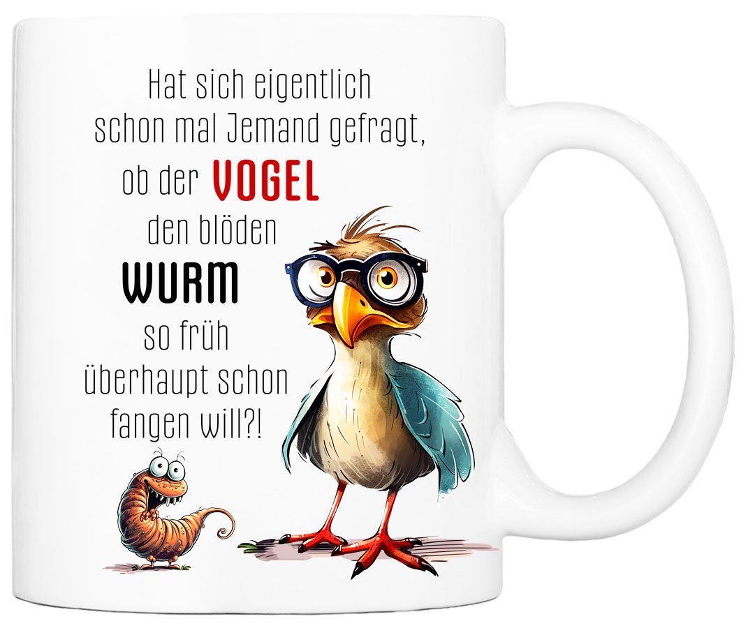 Tasse mit Spruch VOGEL & WURM Kaffeetasse Büro Arbeit, Geschenk