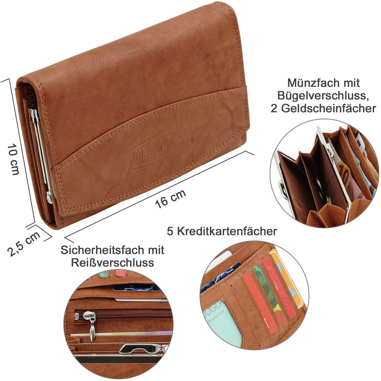 Money Maker Geldbörse - Damen Leder Portemonnaie - Geldbeutel mit vielen Fä günstig online kaufen
