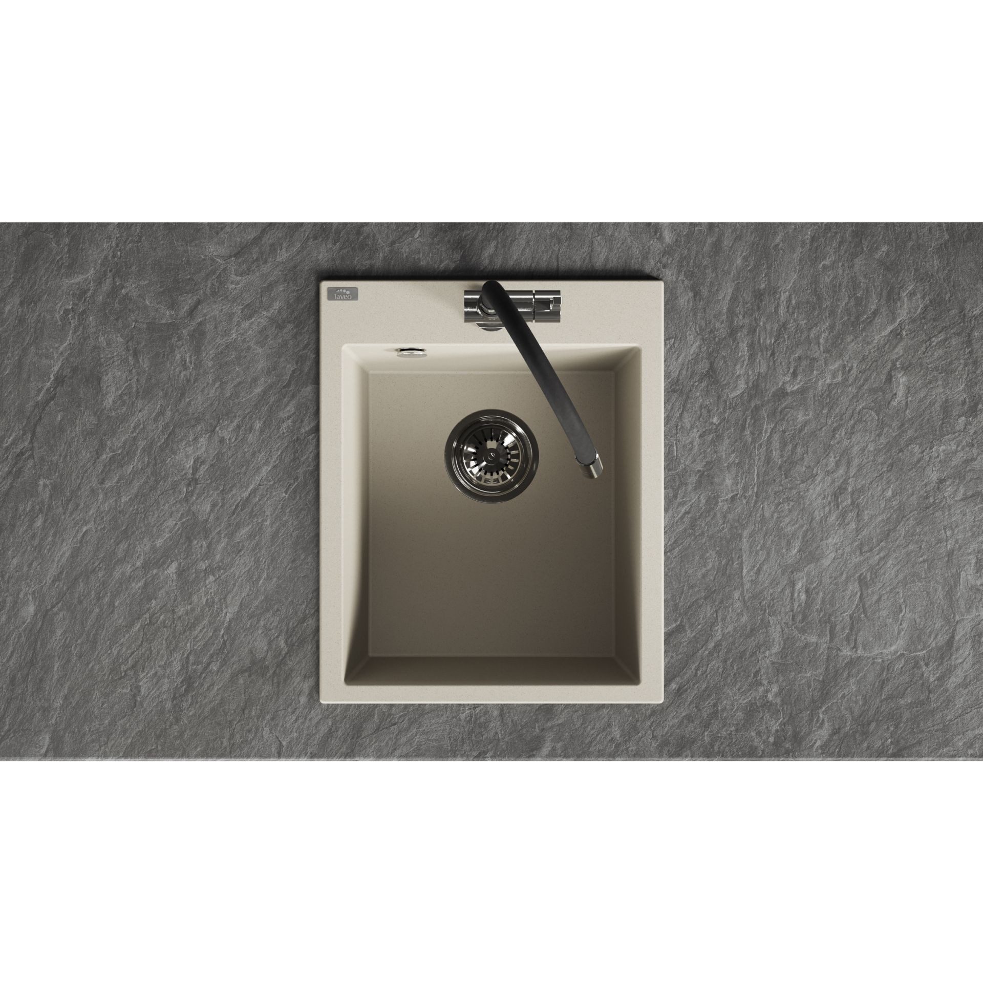 Granite sink, built-in sink CHICHI made of granite (39 × 48 cm), 1 bowl, beige kitchen sink, rectangular, matte, granite sink, rectangular sink, sink basin, kitchen equipment