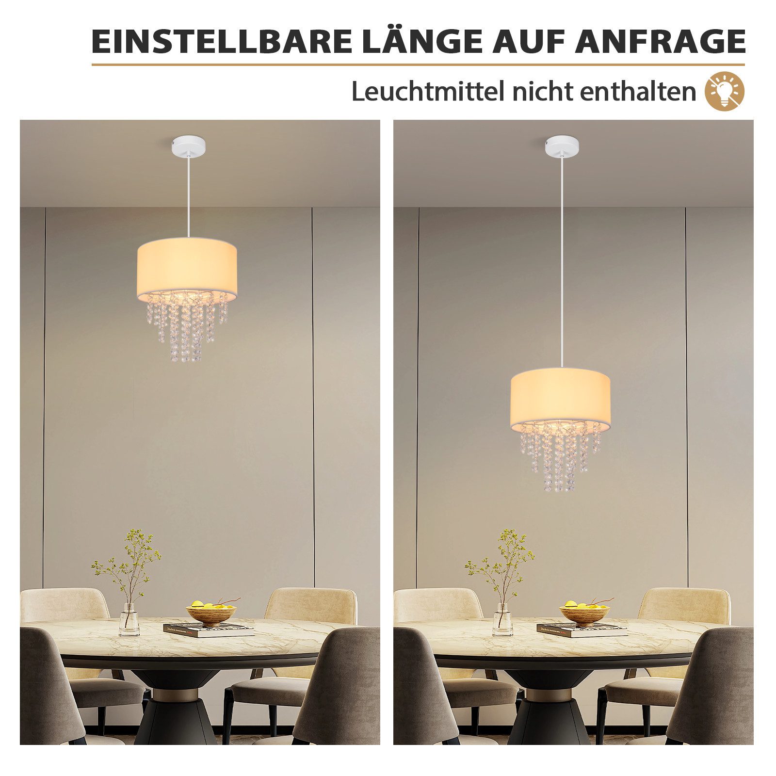 ZMH Pendelleuchte Esszimmer E27 Modern Kristall Stoff Hängeleuchte Wohnzimm günstig online kaufen