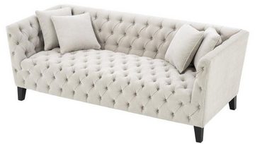 Casa Padrino Chesterfield-Sofa Luxus Chesterfield Wohnzimmer Sofa mit 4 Kissen Sandfarben / Schwarz 217 x 92 x H. 78 cm - Luxus Möbel