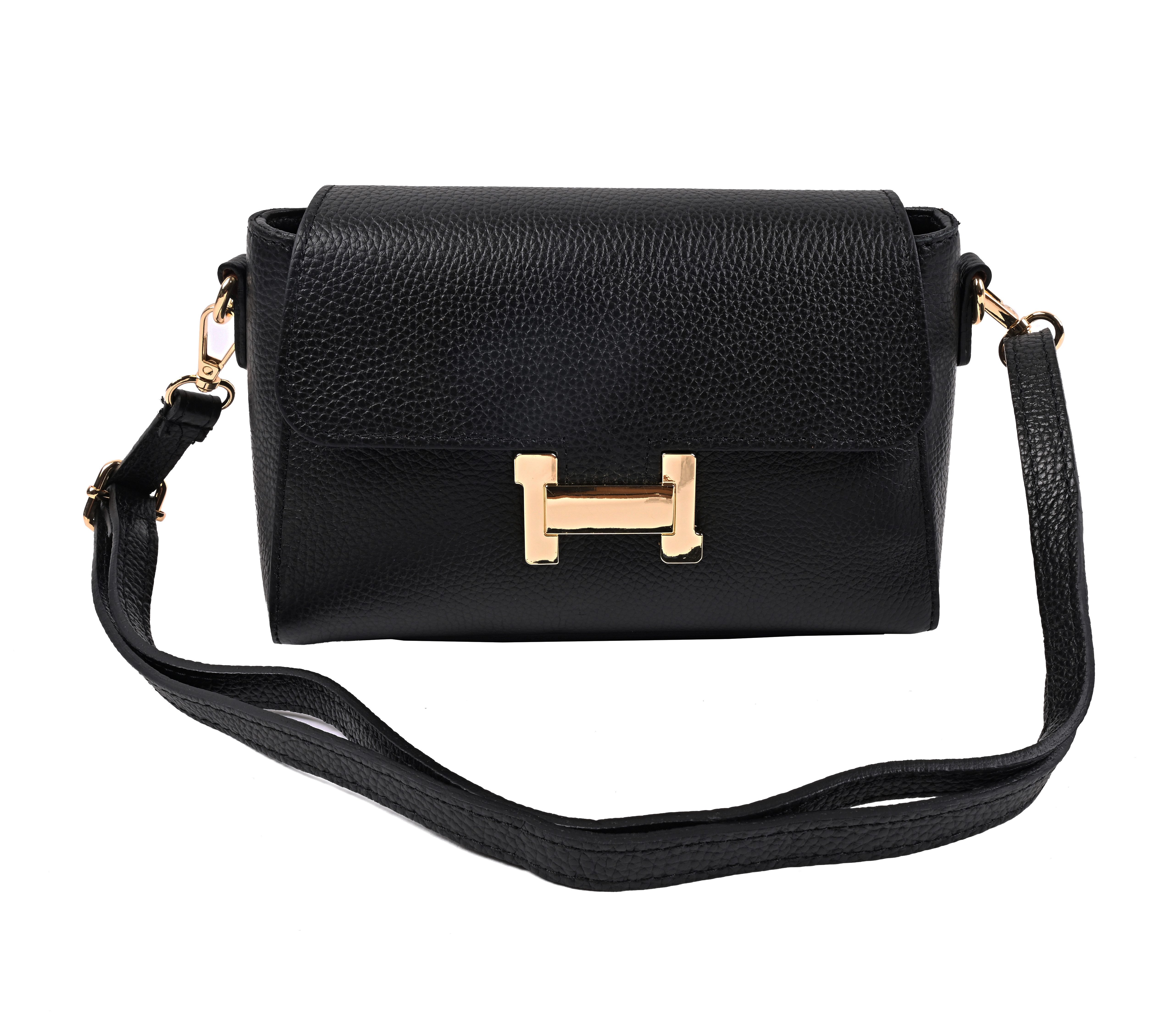 Schultertasche Umhängetasche „Heather“ aus echtem Dollarnappaleder – Made in Italy