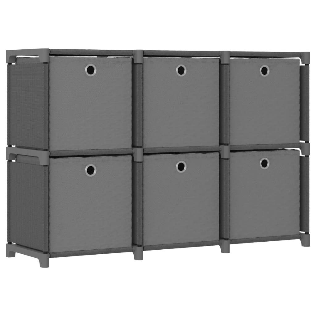 Regal Würfelregal mit 6 Boxen Grau 103x30x72,5 cm Stoff